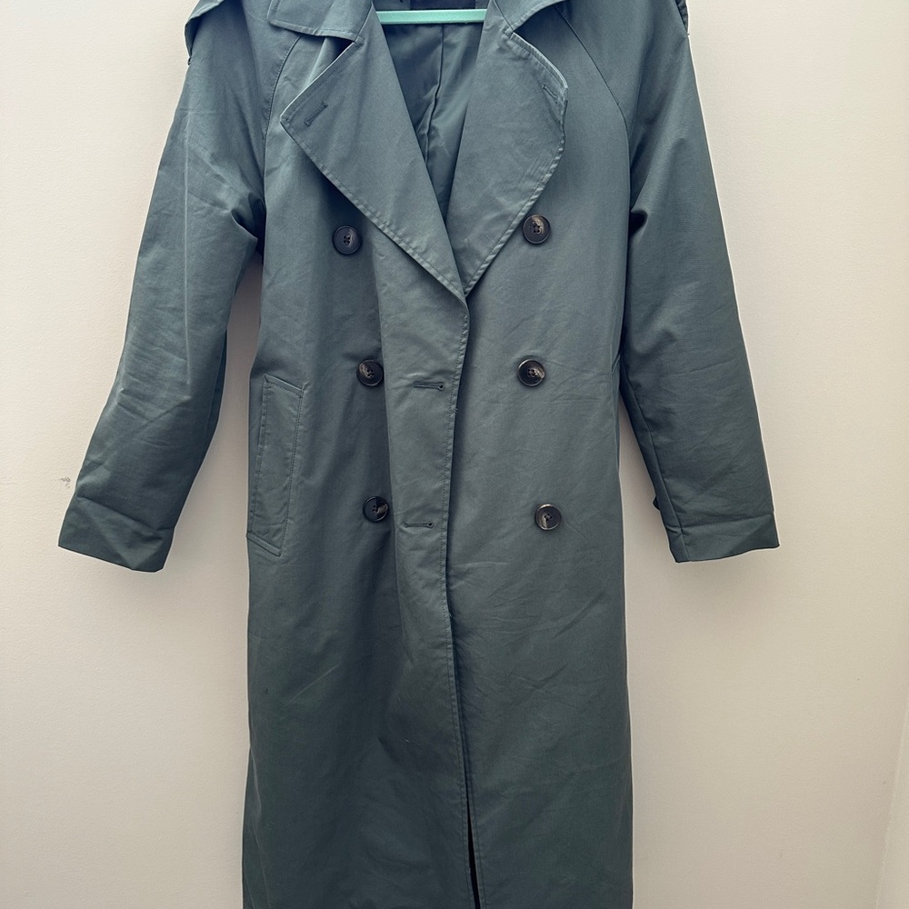 Chic Double-Breasted Green Trench Coat
